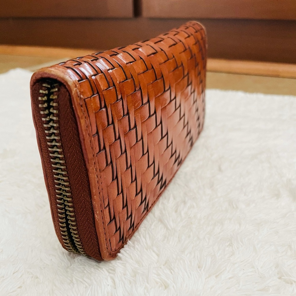 Vintage Cole Haan Genevieve Leather Woven Zip-Around